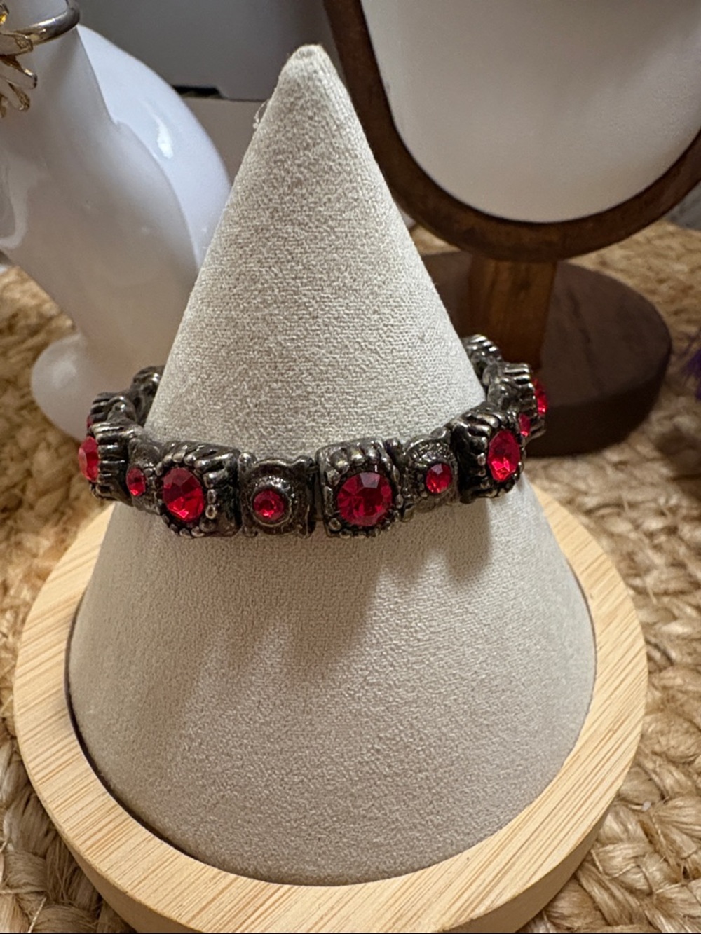 Red Crystal Stone Stretch Bracelet - Women's Jewelry
